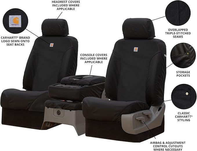 Covercraft Carhartt Super Dux SeatSaver Custom Seat Covers for 2019-2026 Chevrolet Silverado/GMC Sierra 1500, 2020-2026 2500/3500-1st Row 40/20/40 Bench Seat, Super Dux Black - Image 5