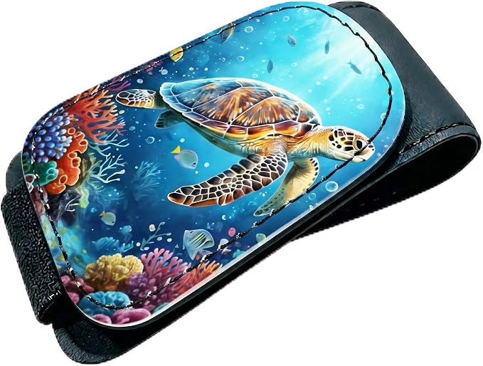 Ocean Turtle Car Sunglasses Holder Universal Magnetic Visor Accessories | Sea Turtle Cars Accessories Leather Glasses Clip for Sun Visor Eyeglass Hanger Organizer for Women and Men Gifts Decor by TRXYQ