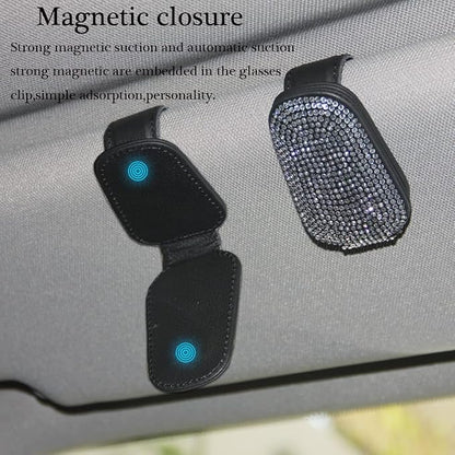 ACODABLEM Bling Car Glass Holder Sun Visor, Bling Crystal Rhinestone Sunglasses Magnetic Holder Mount Universal Eyeglasses Hanger Clip, Ticket Card Clip for Car, Car Sun Visor Accessories (Sliver) - Image 3