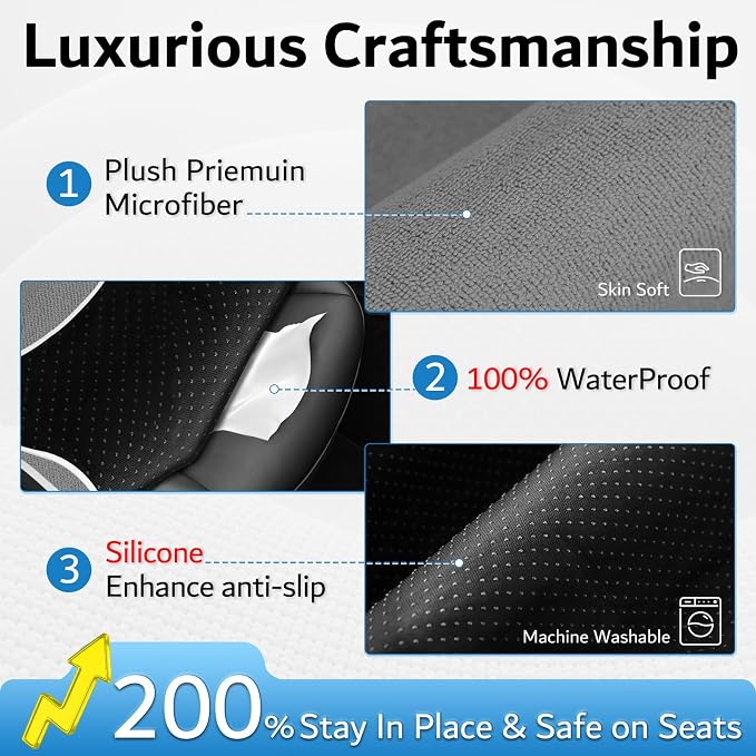 Premium Microfiber Towel Tesla Model Y Juniper/3 Seat Cover, Waterproof | Sweatproof | Machine Washable | Non-Slip, Seat Protector for Tesla Model 3/Y 2016-2026 Interior Accessories - (1Pack, Gray) - Image 4
