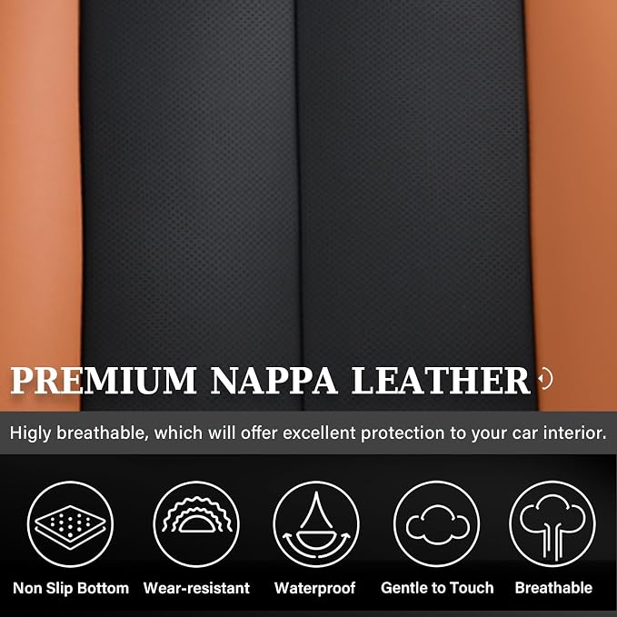 Coverado Seat Covers, Rear Car Seat Covers, Waterproof Back Seat Cover for Car Seat Protector for Kids & Dogs, Faux Leather Seat Covers for Cars Seat Cushions Universal Fit for Most Cars, Brown&Black - Image 3