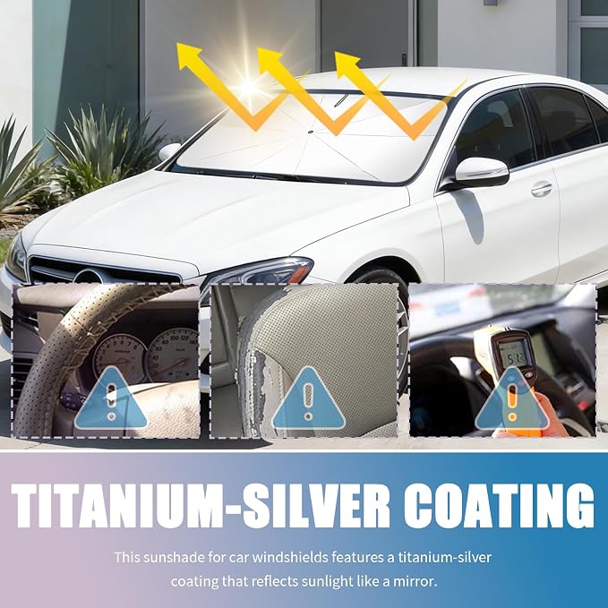 Car Windshield Sun Shade,Foldable Sun Shade for Car Windshield for Blocking Sunlight,Titanium Silver Windshields Umbrella Suns Shades for Cars with Storage Pouch - Image 4