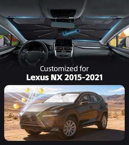 Windshield Sun Shade for Lexus NX 2015-2021 with 360° Rotating Shaft | Custom Fit Umbrella Sunshade for UV Blocking, Interior Heat Protection, Easy Storage, UPF 50+ Cool Windshield Cover - Image 2