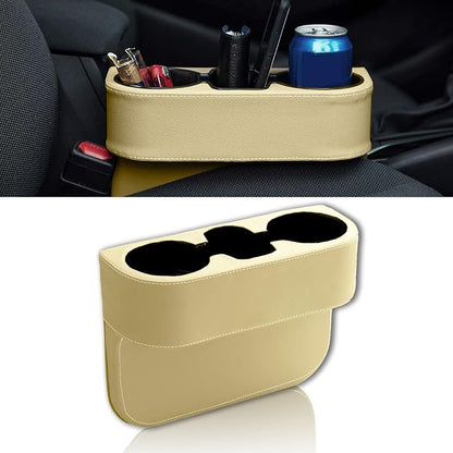 Car Cup Holder, PU Leather Auto Front Seat Organizer, Multifunctional Cup Drink Holders, Gap Filler Storage Box Coin Bucket Console Side Pocket Cell Mobile Phone Holder (Beige) by Unknown