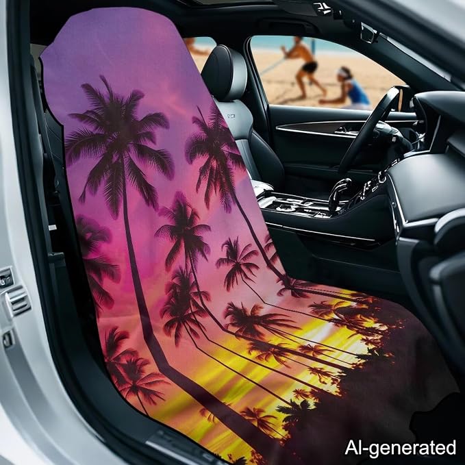 Horeset Sunset Palm Tree Silhouette Car Seat Towel Cover – Soft & Breathable Seat Protector, Multi-Use for Beach Outdoor Activities, Universal Fit for SUV Truck Sedan Van - Image 2