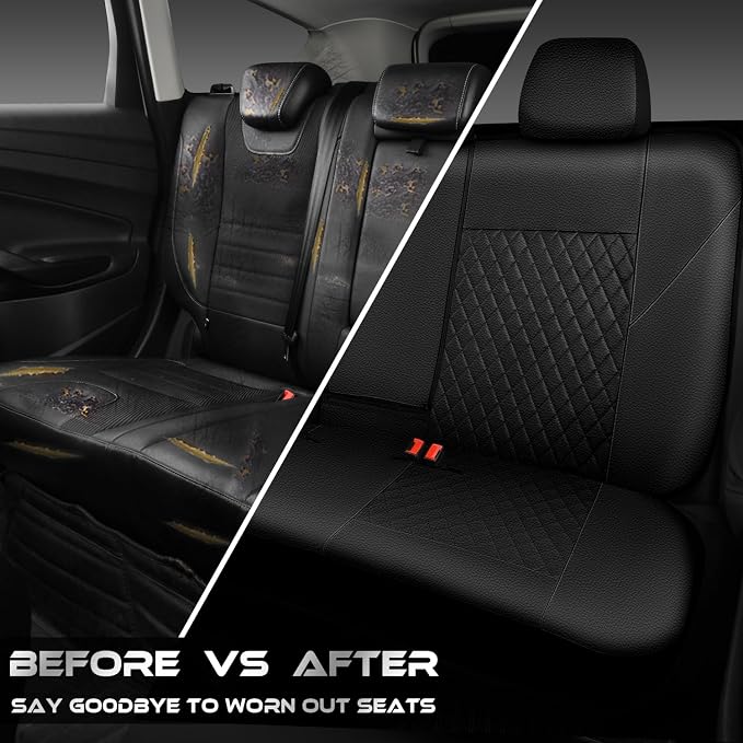 CAR PASS Faux Leather Back Seat Cover, Universal Quilting Waterproof Bench Rear Seat Cover Universal car seat Cover Fit 95% Automotive Interior Covers for Sedans SUVs Vans Small Trucks, All Black - Image 5