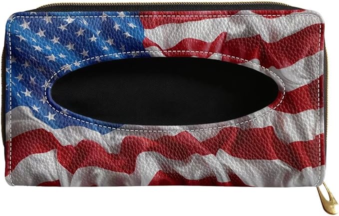 Biyejit 2 Pack Car Tissue Holder, 3D American Flag Car Mask Holder, Car Sun Visor Napkin Holder Backseat Tissue Case，Pu Leather Tissues Box by Biyejit