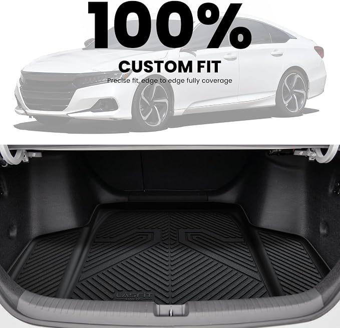 LASFIT Trunk Mat for Honda Accord Sedan 2018-2026 Gas & Hybrid | All Weather Custom Fit Anti-Slip Pet Friendly Easy Clean TPE Trunk Liner Cargo Mat Accessories, Black - Image 3