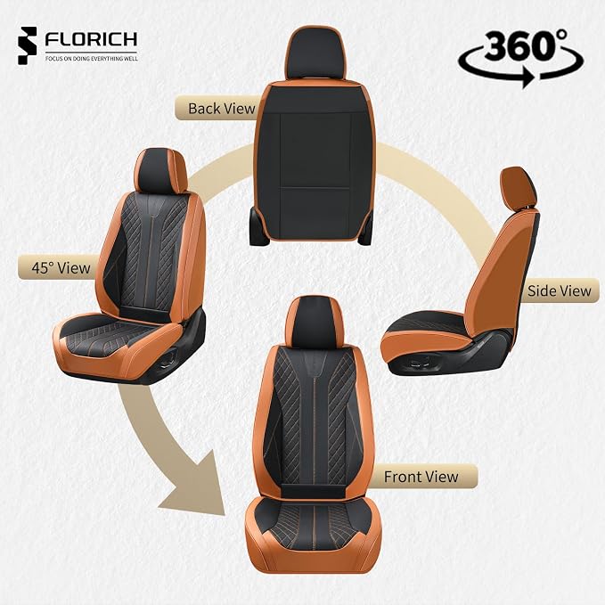 FLORICH Leather Seat Covers for Cars Front Car Seat Cover Premium Automotive Seat Covers Waterproof Car Seat Cushion Protector Universal Fit for Most Cars SUV Trucks, Brown&Black - Image 6