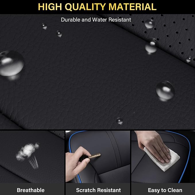 Coverado Chevy Silverado Seat Covers Full Set, Faux Leather Car Seat Covers Fit for 2014-2018 1500, 2015-2019 2500HD 3500HD Chevy Silverado GMC Sierra Crew Double Extended Cab(Blueline) - Image 6