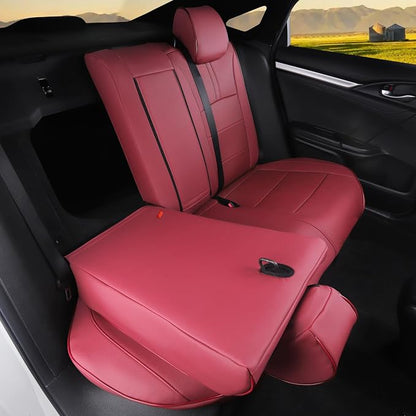 HKZ Custom Fit Civic Seat Covers for Honda Civic Sedan 2016 2017 2018 2019 2020 2021 EX,EX-L,EX-T,Touring,LX-P,Sport - 5-Seats Leather Full Set,Wine Red - Image 9