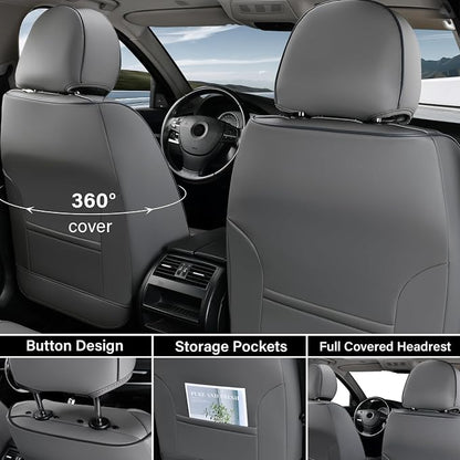 Coverado Car Seat Covers Full Set, Gray Seat Covers for Cars, Waterproof Nappa Leather Automotive Seat Covers with Lumbar Head Pillow, Car Seat Protectors, Universal Fit for Most Cars SUV - Image 3