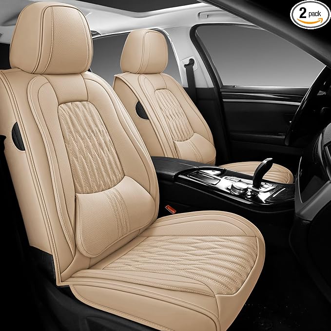 WELLDO Car Seat Covers, 2 Seats,Beige | Waterproof, Scratch-Resistant, Breathable & Easy to Clean, Universal Fit for SUV Sedan Truck, Full Set by WELLDO