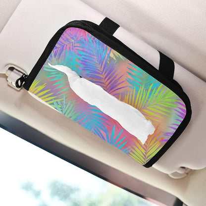 Car Tissue Holder Car Napkin Holder Tissue Box Dispenser Storage Case Sun Visor Mask Holder Accessories with Adjustable Straps Reusable Refillable Rainbow Palm Leaf Vibrant Tropical - Image 7