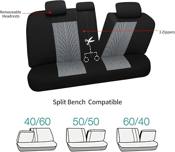 Pariitadin Car Seat Covers Full Set, Washable and Breathable Premium Cloth Automotive Vehicle Seat Cover for Car Interior, Universal Fit for Most Cars, Sedan, Truck, SUV(Black/Gray) - Image 6