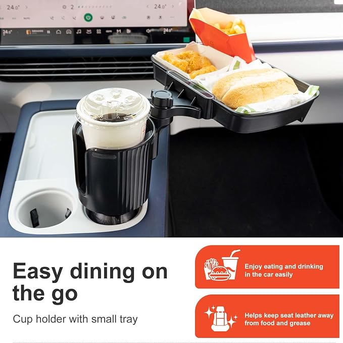 Car Large Cup Holder Expander, 2-in-1 Cupholder Extender with Swivel and Detachable Snack Food Tray Table for Eating, Travel Essentials for Road Trips for Driver. Model B - Image 2