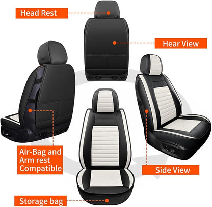 HChengkikz Front Car Seat Cover, Faux Leather, Waterproof (Black + White) | Breathable, Airbag Compatible, Easy Maintenance, Universal Fit for Most Sedans SUVs Pick-ups Trucks - Image 5
