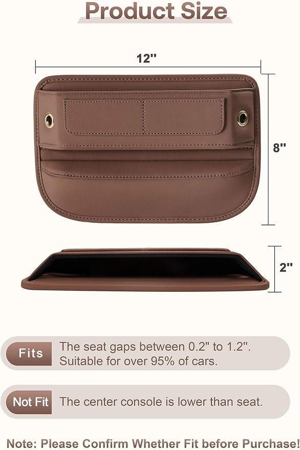 Universal Fit Premium Leather Car Seat Gap Filler Organizer, Center Console Organizer with Card Slots, Clever Gifts for Car SUV Truck Owners (Brown, 2 Pack) - Image 6