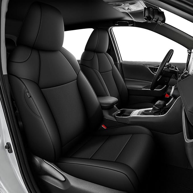 Custom Car Seat Covers for Toyota RAV4 Hybrid 2019-2025 | Fit Rav4 LE, XLE, XLE Premium, Limited(Not for Gas)-Full Set Faux Leather Waterproof Aigbag Compatible Black by AOMSAZTO