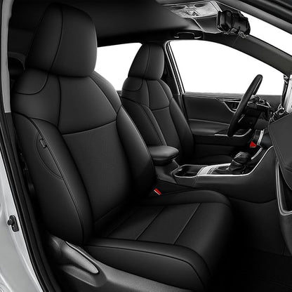 Custom Car Seat Covers for Toyota RAV4 Hybrid 2019-2025 | Fit Rav4 LE, XLE, XLE Premium, Limited(Not for Gas)-Full Set Faux Leather Waterproof Aigbag Compatible Black by AOMSAZTO