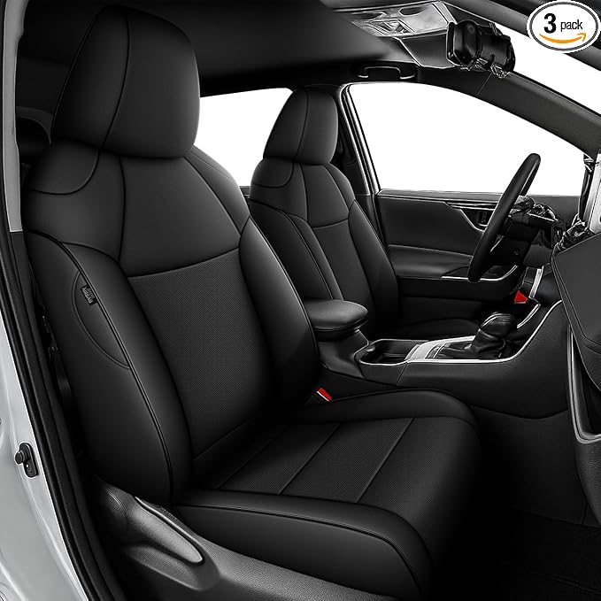 Custom Seat Covers for Toyota RAV4 Hybrid 2019-2025 | Fit SE&XSE Hybrid and Prime-Full Set Waterproof Faux Leather Car Seat Protectors (Black) by AOMSAZTO