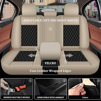 IKABEVEM Car Seat Covers fit for Subaru Outback 2010-2025 2026 Full Set | Waterproof Leather, Airbag Compatible, Easy Install & Wipe Car Seat Protector,5 Seats Covers Fit for Outback, Beige&Black - Image 3