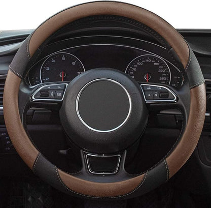 Steering Wheel Covers Black Universal Microfiber Leather, Suitable for 14 1/2-15 inch Car Steering Wheel Cover, Breathable, Anti Slip- Brown - Image 2