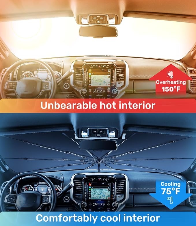 Zanch Upgrade Windshield Sun Shade, Custom Fit for Dodge RAM 1500 2500 3500 [Titanium-Silver Reflective Coating] Blocks 99% UV & Heat, Sunshade Umbrella for RAM 1500 2500 3500, 2015...2023 2024 2025 - Image 2