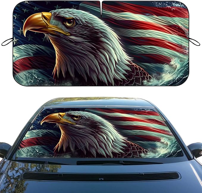 American Flag Eagle Windshield Sunshade, Universal Fit, 59L x 31.5W Inch, SUV, Truck, Car by Unknown