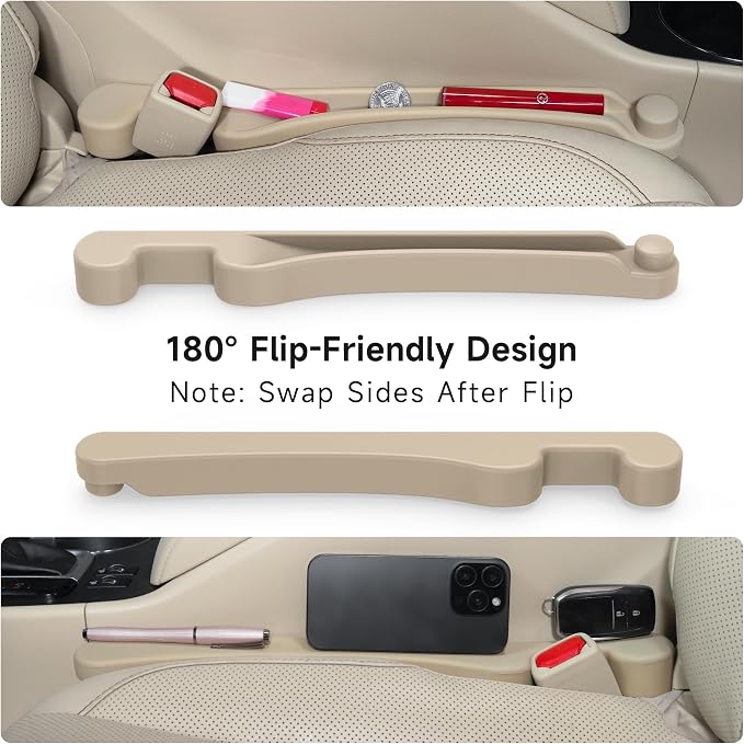 Givifive Car Seat Gap Filler Organizer 2Pack Soft Foam 3IN1 Multifunctional | Seat Side Gap Filler Strip with Slot & Hook Universal Fit Car SUV Truck Fill The Gap Between Seat & Console (Narrow Beige) - Image 7