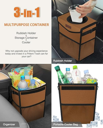 Pritent Car Trash Can with Lid Leakproof Car Garbage Bag Vehicle Trash Bin | Hanging Automotive Garbage Can,Multipurpose Car Accessories for Women Men Interior Car Storage Organizer(2 Gal,Brown) - Image 5