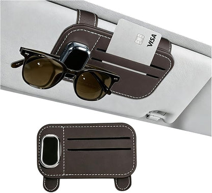 Car Visor Glasses Clip - PU Leather Card Holder,Double Clips | Slim Profile,Quick Access,Secure Hold,Vehicle Sunglasses Storage,Parking Pass,ID Card,Cash & Receipt Organizer by Unknown