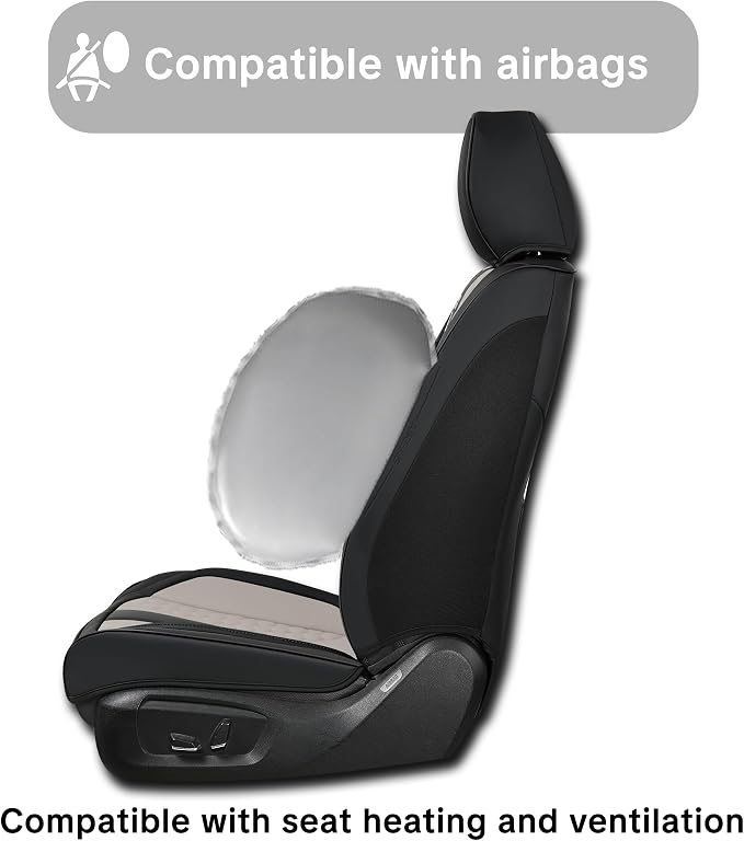 Black and Grey PU Leather Car Seat Covers | Luxury Waterproof Car Seat Covers with Lumbar Support, Non-Slip Base, Airbag Compatibility, Easy Installation and Cleaning - Image 5