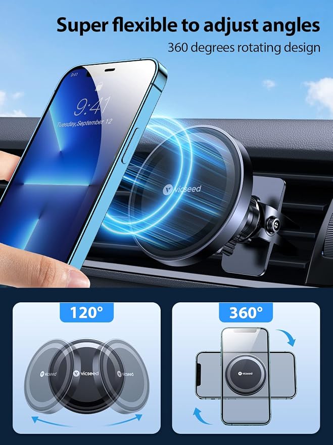 VICSEED for MagSafe Car Mount [Upgraded Strongest Magnet Power] Magnetic Phone Holder for Car Vent 360 Adjustable Magnetic Car Phone Holder Mount for iPhone 17 Pro Max 16 15 14 13 12 Plus Mini - Image 6