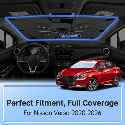 Windshield Sun Shade Umbrella for Nissan Versa 2020-2026 Front Window | Foldable Car Sunshade, 360 Rotation Automotive Interior UV Protection for Outdoor Parking, Keep Car Cool - Image 2