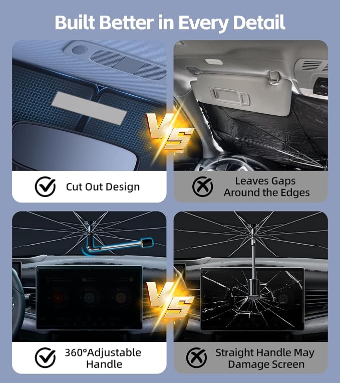 Windshield Sun Shade Umbrella for Toyota Land Cruiser 2024-2026 | Heat-Reflective Front Window Shade, Umbrella Sunshade Cover Blocks Heat, Protects Interior, Vehicle-Specific Precision Fit - Image 6
