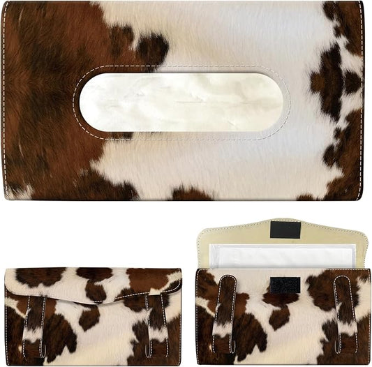 Car Tissue Holder, Cute Sun Visor Napkin Holder Backseat Tissue Case, PU Leather Tissue Box, Funny Car Accessories for Women Men Retro Brown Cowhide by Unknown