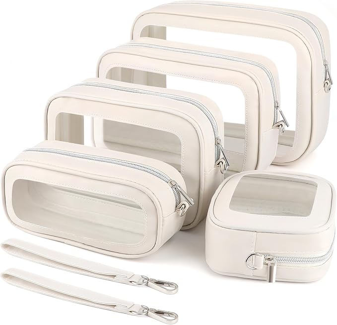 5PCS Clear Makeup Bags with Handles, TSA Approved Toiletry Bags, Diaper Bag Organizer Pouch, TPU Car Storage Organizer with Zippers, Waterproof Travel Organizer Bag for Women by Unknown