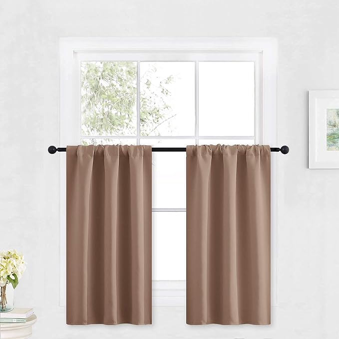 RYB HOME Kitchen Blackout Window Curtains Over Sink 36 inch Length | Summer Light UV Blocking, Energy Efficient, Cabinet Shelf Cupboard Blinds Shades Window Coverings, W29 x L36, Mocha, 2 Panels by RYBHOME