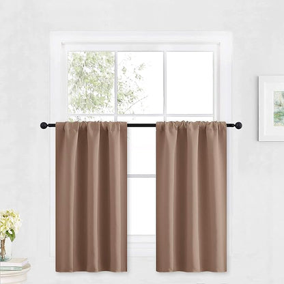 RYB HOME Kitchen Blackout Window Curtains Over Sink 36 inch Length | Summer Light UV Blocking, Energy Efficient, Cabinet Shelf Cupboard Blinds Shades Window Coverings, W29 x L36, Mocha, 2 Panels by RYBHOME