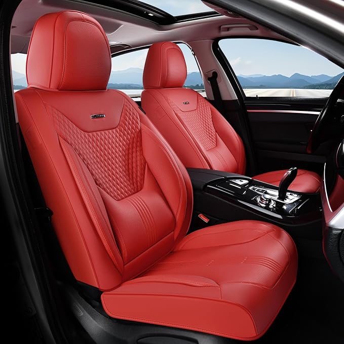 Coverado Car Seat Covers with Lumbar Support, Front Covers for Cars, Universal Automotive Seat Cover, Waterproof, Leather Car Seat Cushion, Interior Seat Protectors for Most Cars by COVERADOAUTO