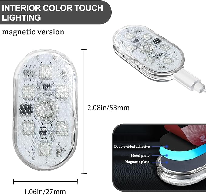 8PCS Wireless LED Lights for Car, 7 Colors Magnetic Auto Interior Light with Bright LED Lamp Beads, Portable Touch & USB Rechargeable Interior Lights, Easy Install for Car Decor (8PCS) - Image 2