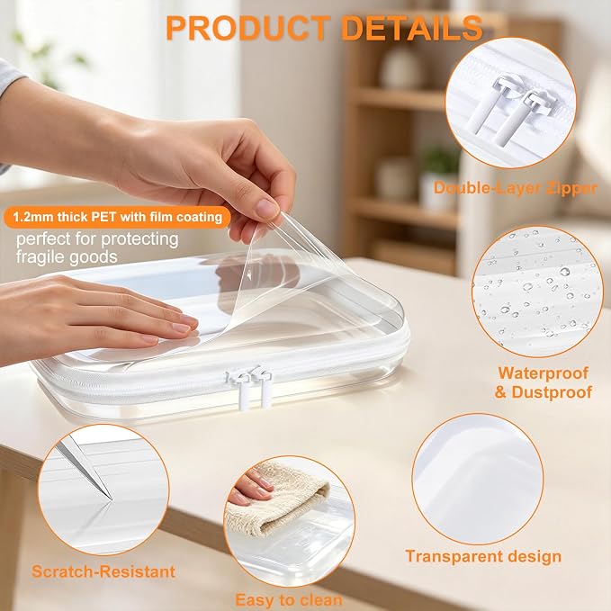 Clear Hard Shell Zipper Case,Diaper Bag Organizer Pouches,Clear Zipper Pouches,TSA Approved Travel Toiletry Bag, Organizer Bins for Toy Storage, Makeup Organizer and Car Organization LMS White - Image 3