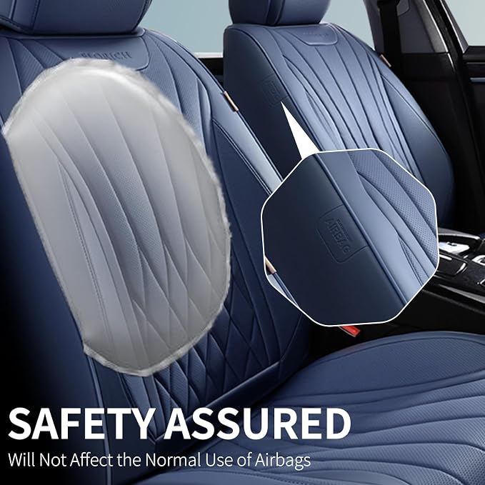 FLORICH 2pack Seat Covers, Waterproof Car Seat Cover, Airbag Compatible, Quick Setup Leather Seat Covers Universal Fit for Cars, Trucks, SUVs - Blue - Image 2