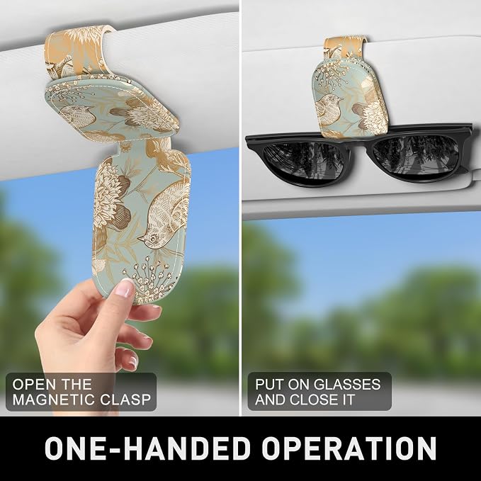 Sunglasses Holder for Car Visor, Magnetic Leather Car Sunglass Holder, Car Sun Visor Glasses Hanger Clip, Car Interior Accessories for Women Men, Fits All Size Eyeglasses - Image 6