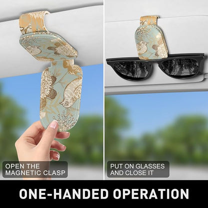 Sunglasses Holder for Car Visor, Magnetic Leather Car Sunglass Holder, Car Sun Visor Glasses Hanger Clip, Car Interior Accessories for Women Men, Fits All Size Eyeglasses - Image 6
