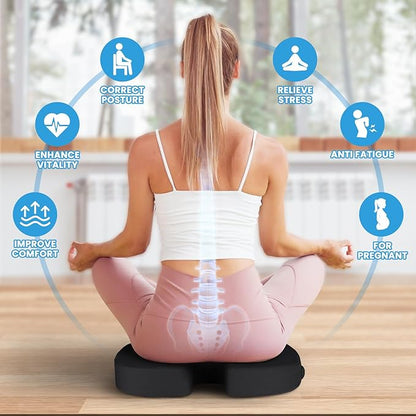Seat Cushion for Office Chair, Memory Foam Chair Cushion, Black | Office Chair Cushion for Car, Airplane - Chair Pad, Butt Pillow for Long Sitting Sciatica, Hip, Coccyx,Tailbone Pain Relief - Image 6