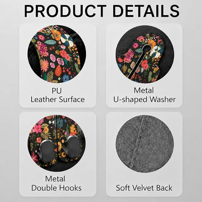Cute Floral Car Seat Back Storage Headrest Hooks for Purses & Bags – 2PCS PU Leather Dual Metal Hooks, Backseat Organizer Accessories - Image 3