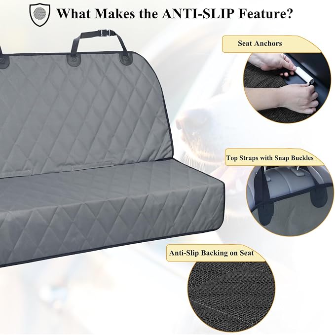 VIVAGLORY Dog Seat Cover Pet Seat Protector, Standard, Grey | Backseat Cover for Car Suv & Truck, Back Rear Backseat Bench Protector - Image 3