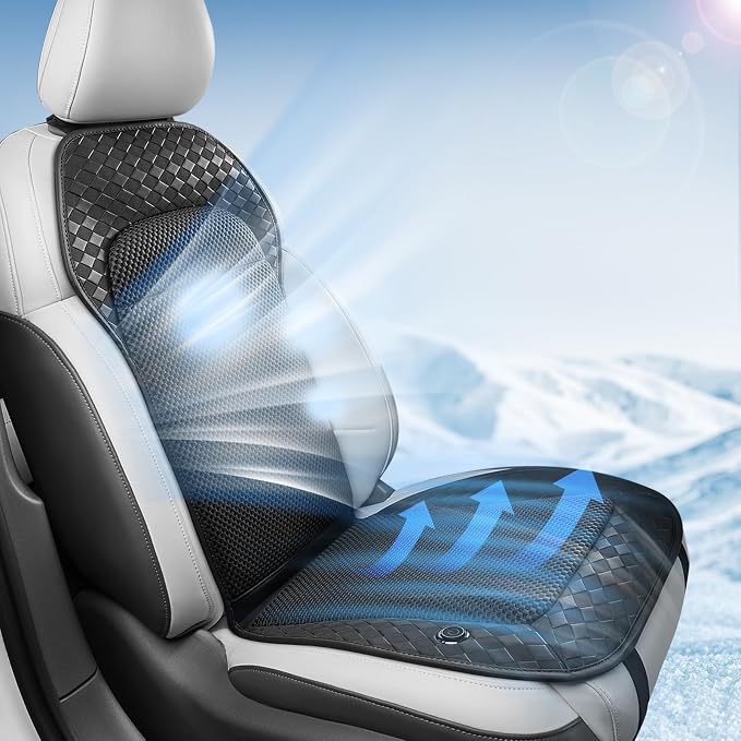 Coverado Ventilated Cooling Car Seat Cushion, 12V-24V Dual Blowing & Suction Seat Cover with 8 Turbo Fans, 3-Speed Cooling Pad, Universal Fit for Car, SUV, Truck & Van, Black by COVERADOAUTO